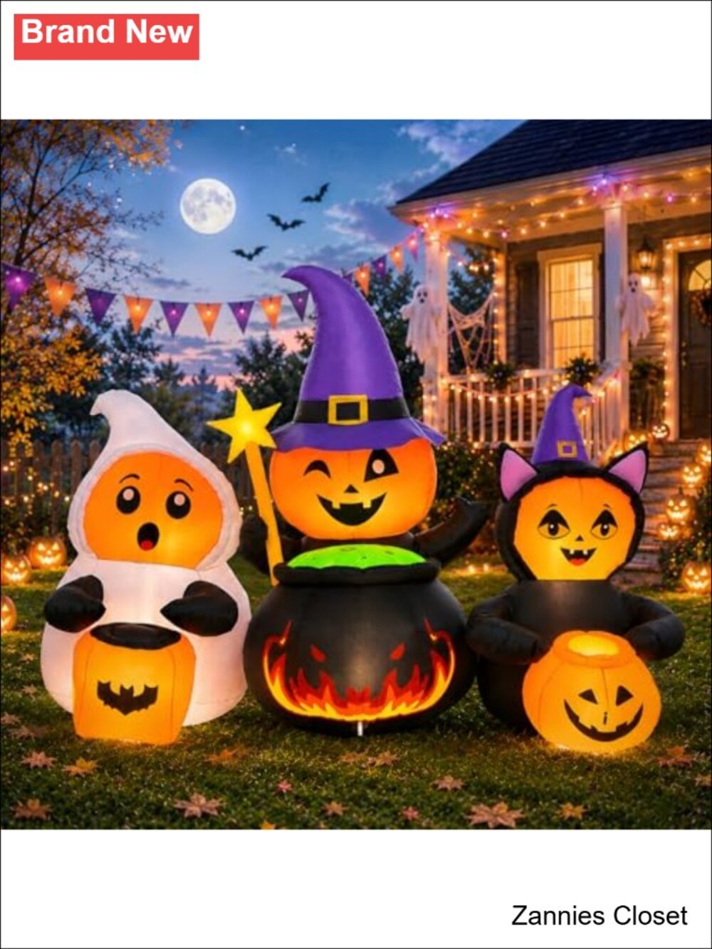 👻 7FT Halloween Inflatables Pumpkin Character Trio Outdoor Yard Decor
